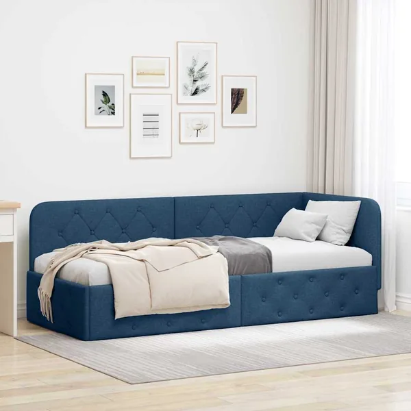 Cadre de lit d'angle Bleu 80 x 200 cm tissu