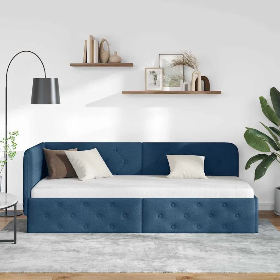 Cadre de lit d'angle Bleu 80 x 200 cm tissu - 4