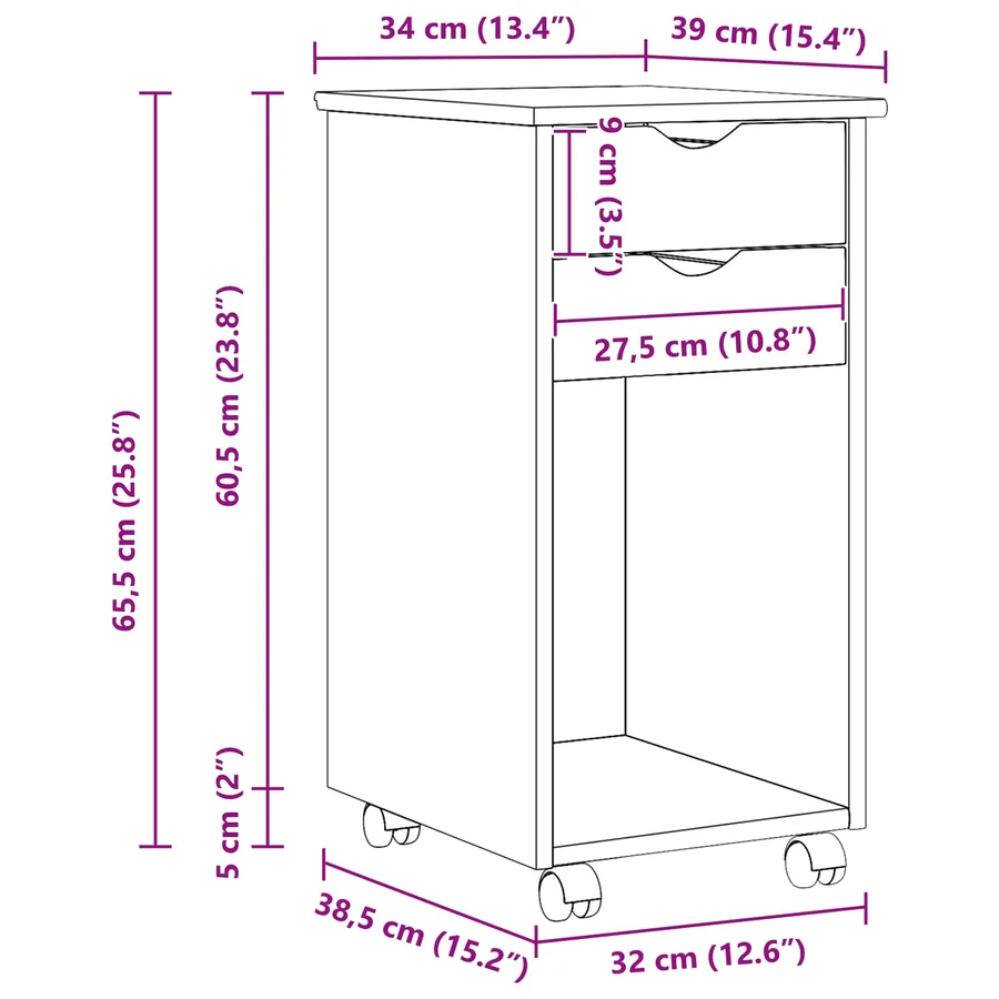 Cabinet roulant Marron 34 x 39 x 65,5 cm Pin massif - 9