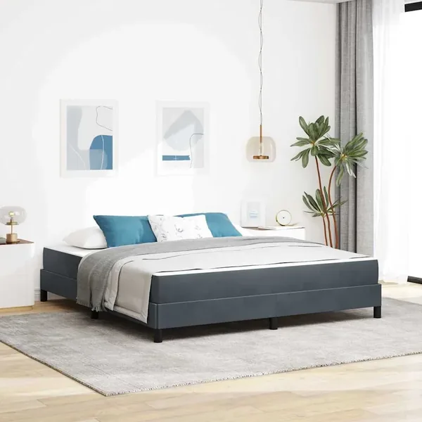 Lit à ressorts avec matelas Gris foncé 180 x 210 cm tissu
