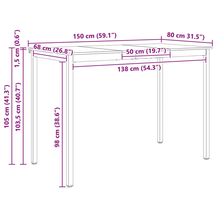 Table de bar Naturel 150 x 80 x 105 cm Bois de pin massif - 11