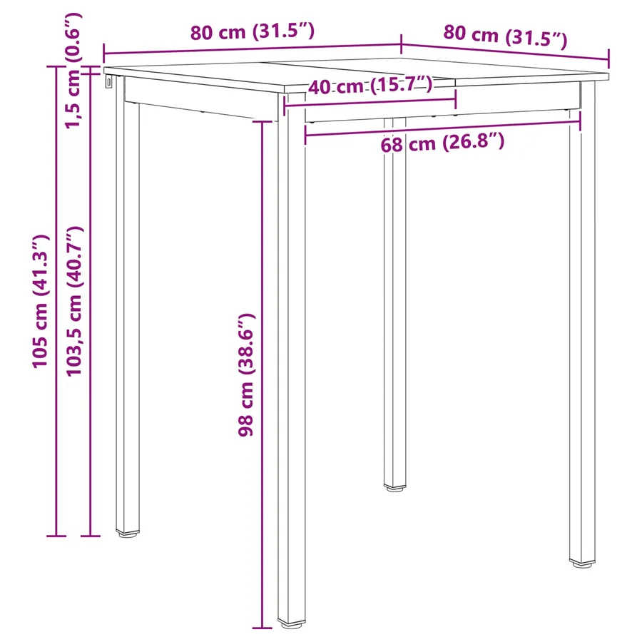 Table de bar Blanc 80 x 80 x 105 cm Bois de pin massif - 10