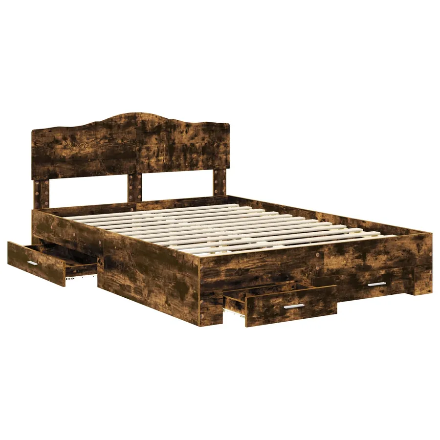 Cadre de lit Chêne fumé 150 x 200 cm Bois d'ingénierie - 5
