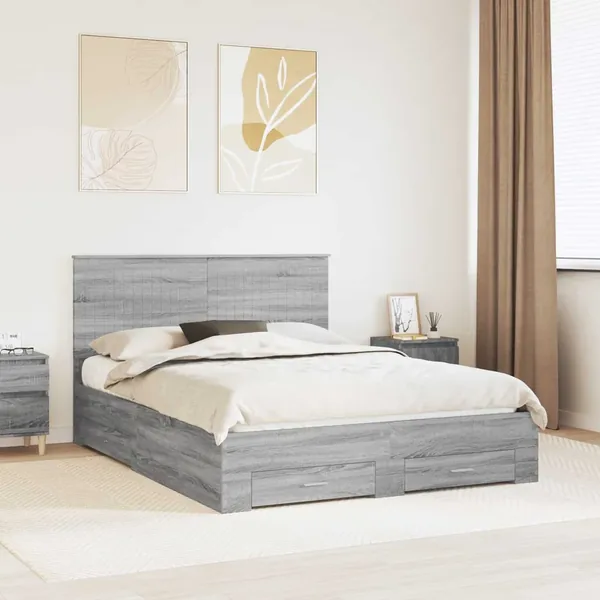 Cadre de lit Gris Sonoma 150 x 200 cm Bois d'ingénierie