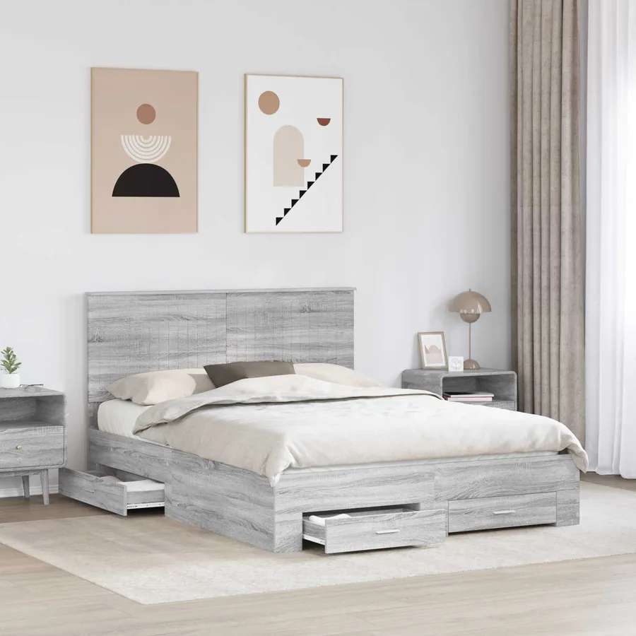 Cadre de lit Gris Sonoma 150 x 200 cm Bois d'ingénierie - 3