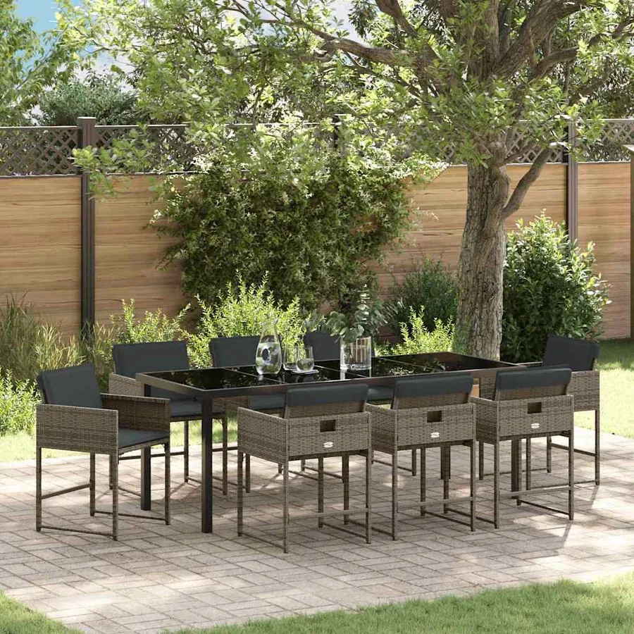 Ensemble de salle à manger pour jardin 9 pcs Gris polyrotin