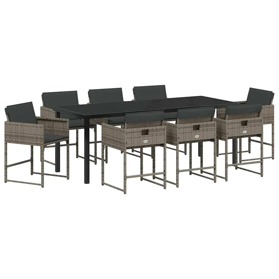 Ensemble de salle à manger pour jardin 9 pcs Gris polyrotin - 2