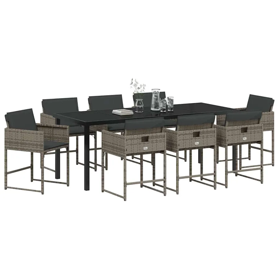 Ensemble de salle à manger pour jardin 9 pcs Gris polyrotin - 3