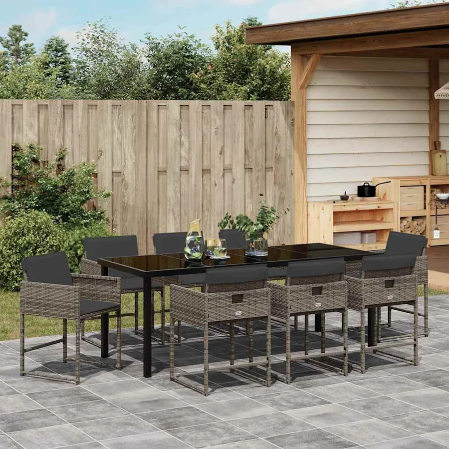 Ensemble de salle à manger pour jardin 9 pcs Gris polyrotin - 4