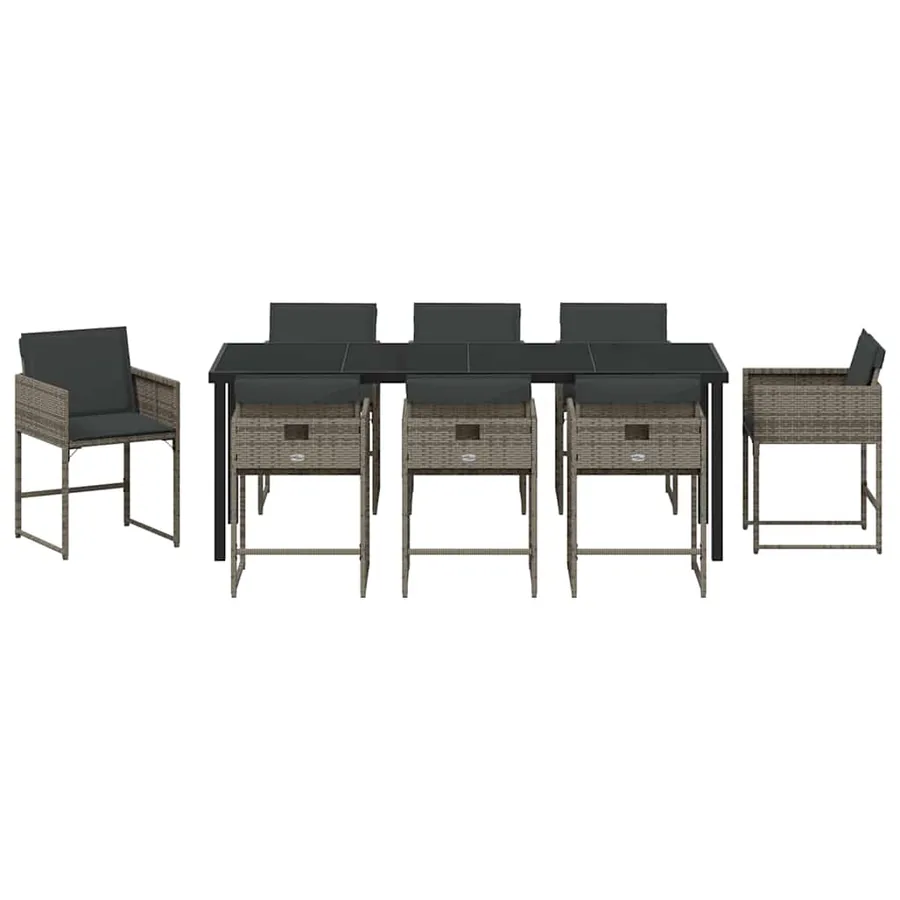 Ensemble de salle à manger pour jardin 9 pcs Gris polyrotin - 7