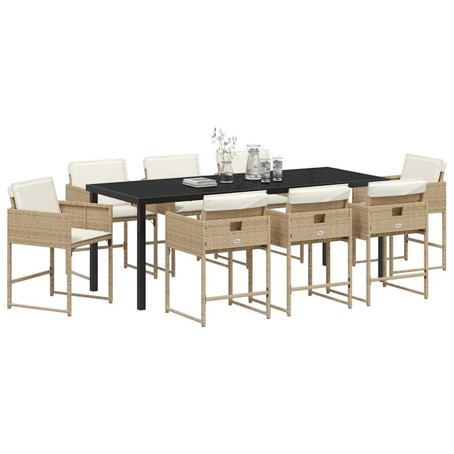 Ensemble de salle à manger pour jardin 9 pcs Beige polyrotin - 3
