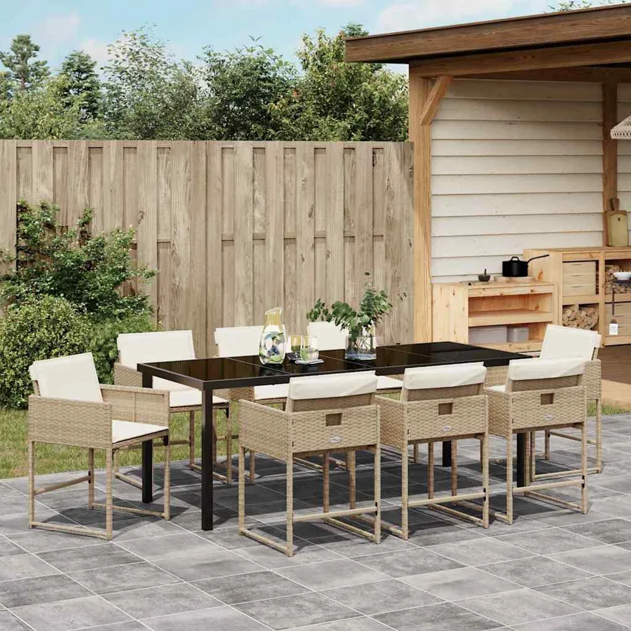 Ensemble de salle à manger pour jardin 9 pcs Beige polyrotin - 4