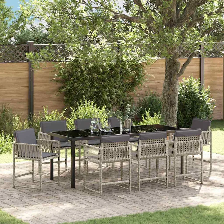 Ensemble de salle à manger pour jardin 9 pcs Gris clair