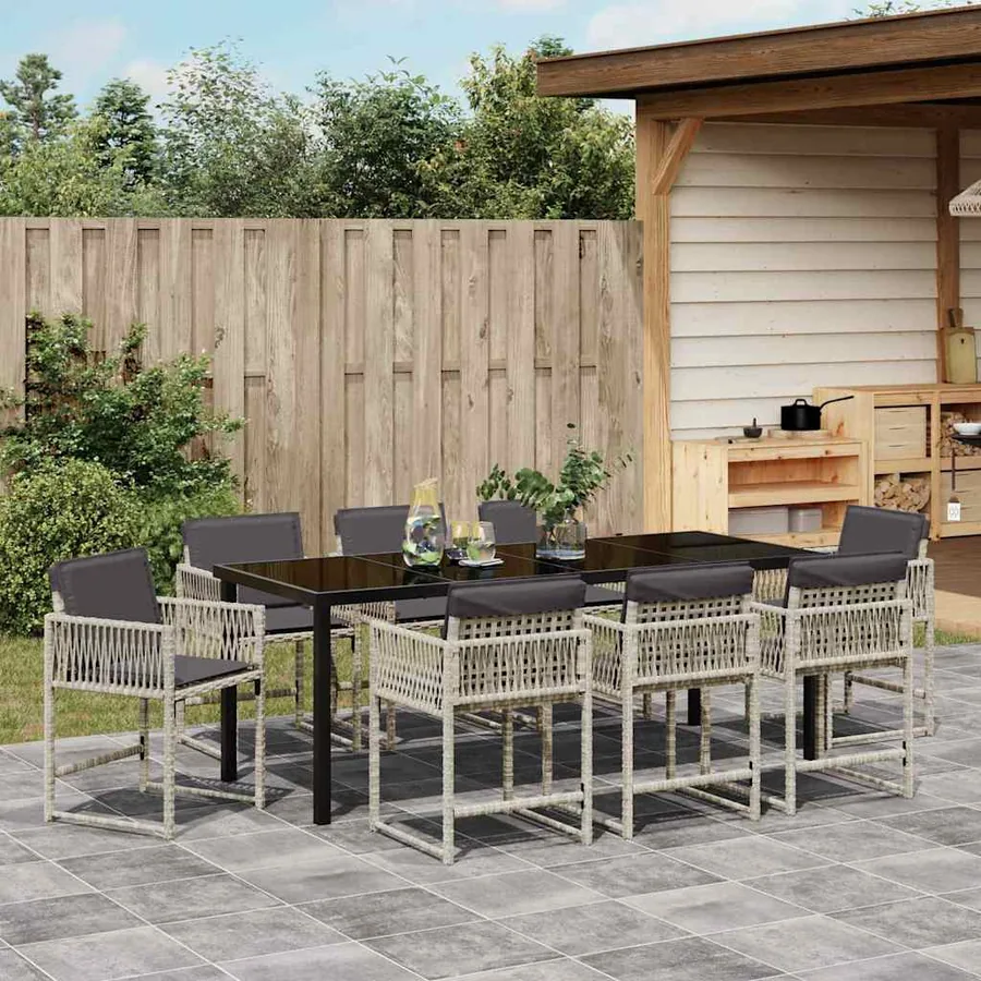 Ensemble de salle à manger pour jardin 9 pcs Gris clair - 4