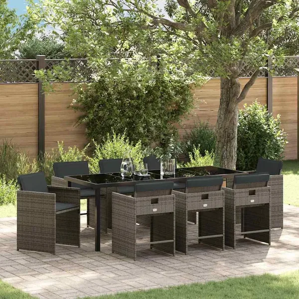 Ensemble de salle à manger pour jardin 9 pcs Gris polyrotin