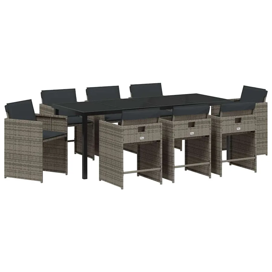 Ensemble de salle à manger pour jardin 9 pcs Gris polyrotin - 2