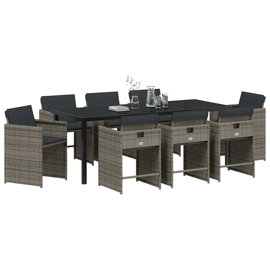 Ensemble de salle à manger pour jardin 9 pcs Gris polyrotin - 3