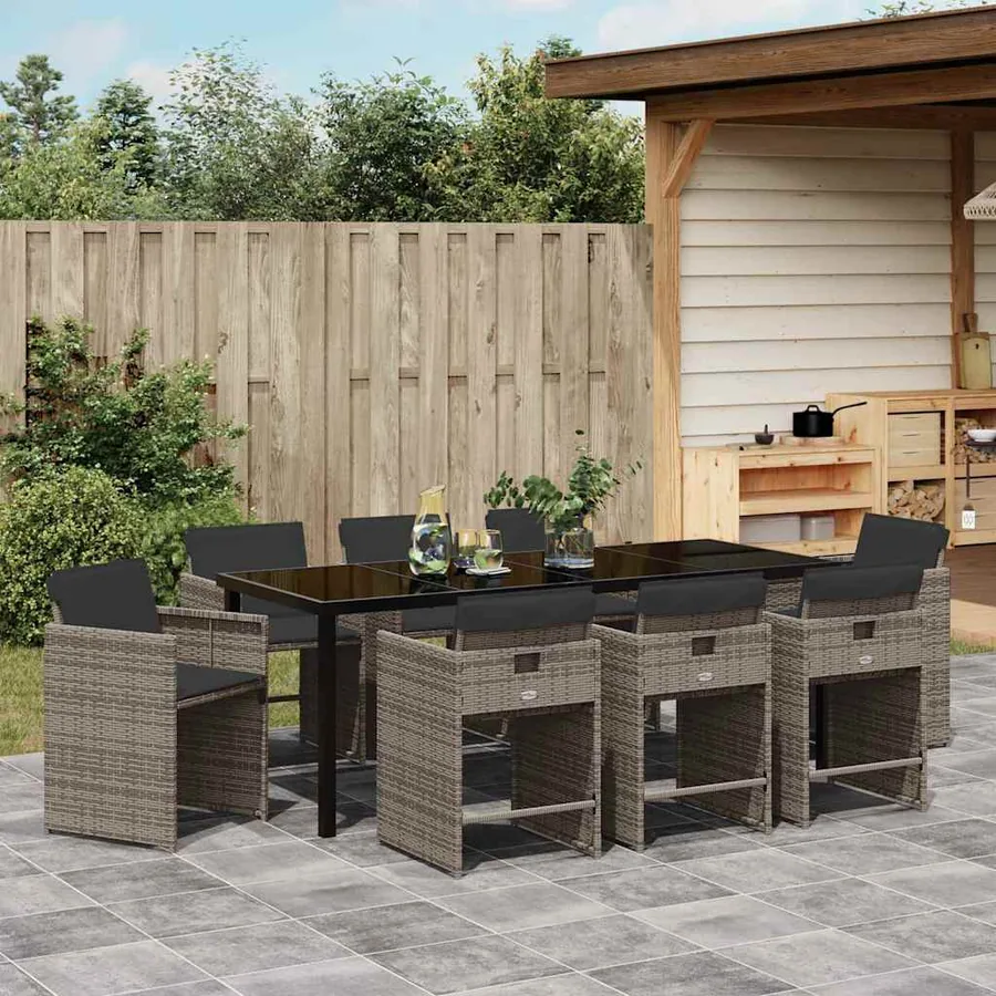 Ensemble de salle à manger pour jardin 9 pcs Gris polyrotin - 4