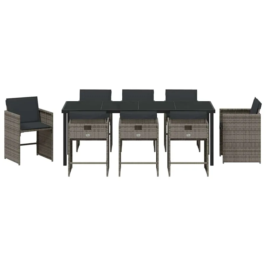 Ensemble de salle à manger pour jardin 9 pcs Gris polyrotin - 7