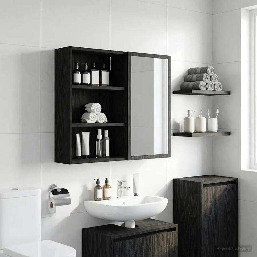 Armoire murale de salle de bain Chêne Noir 40 x 16 x 62,5 cm