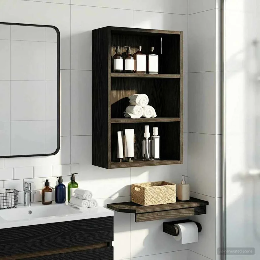 Armoire murale de salle de bain Chêne Noir 40 x 16 x 62,5 cm - 4