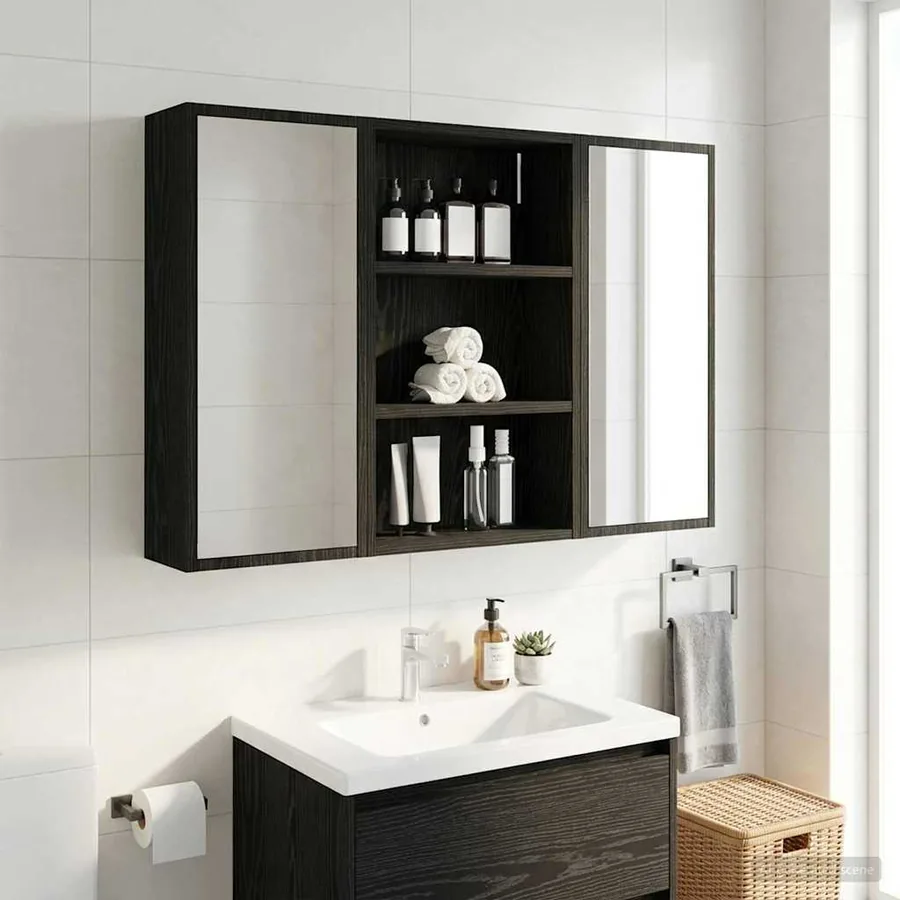 Armoire murale de salle de bain Chêne Noir 40 x 16 x 62,5 cm - 5
