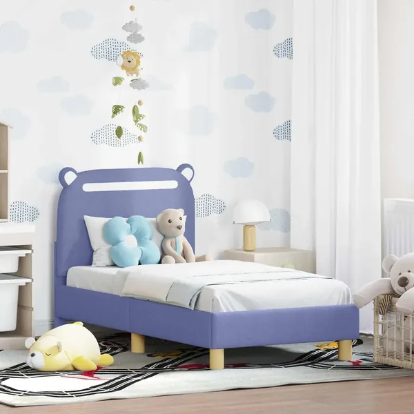 Cadre de lit pour tout-petit avec tête de lit Bleu denim Tissu