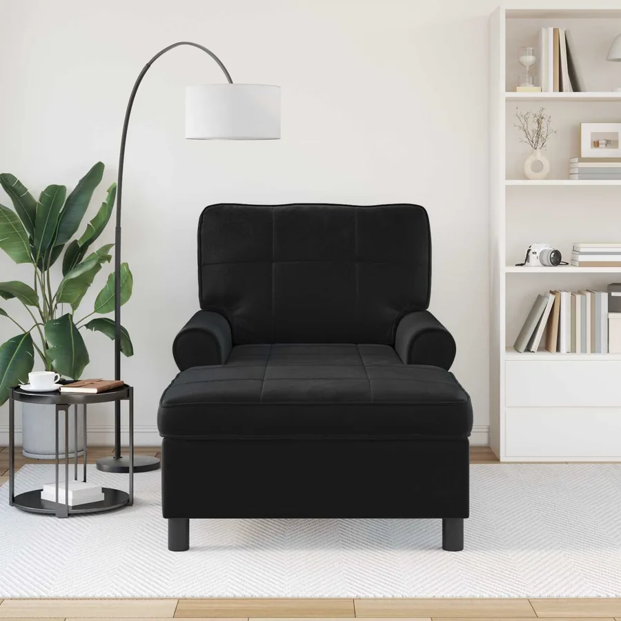 Chaise longue avec coussin Noir 91 x 157 x 91 cm Velours - 3