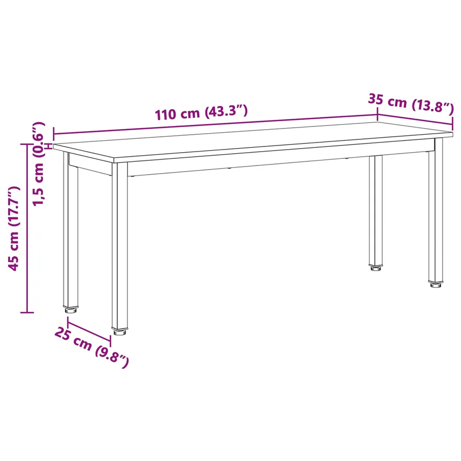 banc Naturel 110 x 35 x 45 cm Bois de pin massif - 10