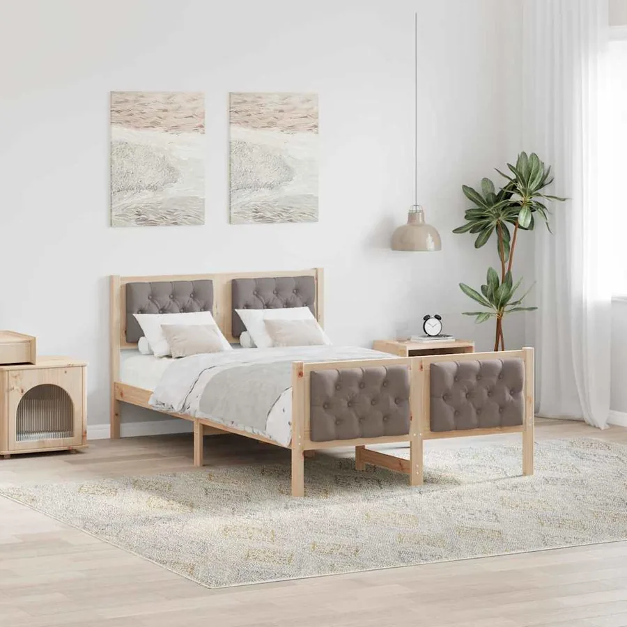 Cadre de lit avec tête de lit Taupe 135 x 190 cm Pin massif