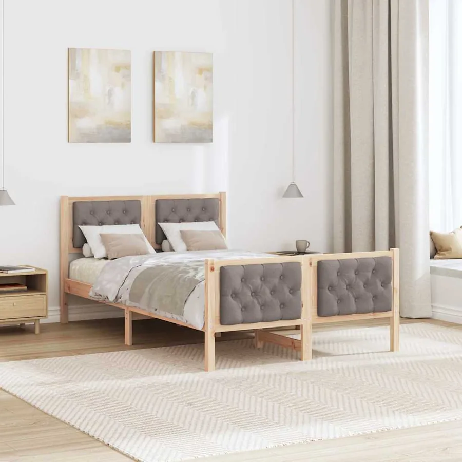 Cadre de lit avec tête de lit Taupe 135 x 190 cm Pin massif - 4