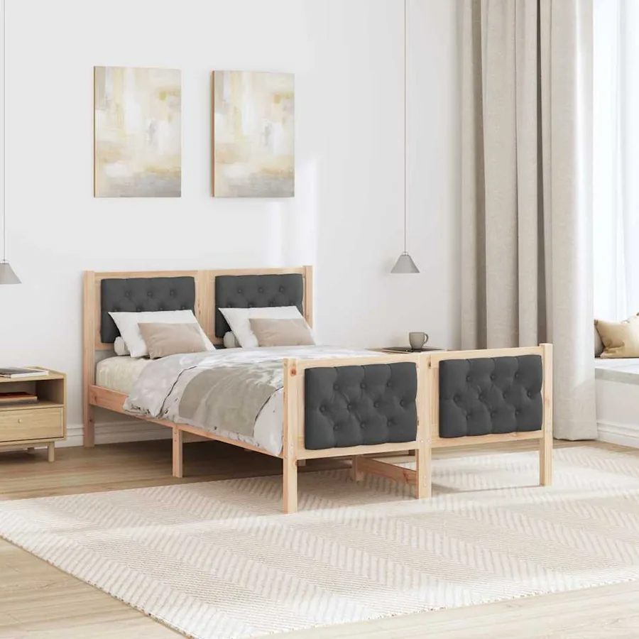 Cadre de lit Gris foncé 135 x 190 cm Pin massif - 4