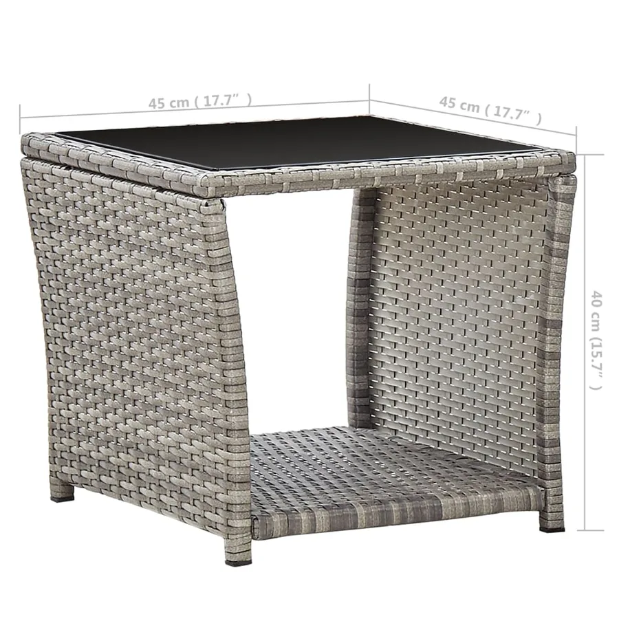 Table basse Gris 45x45x40 cm Résine tressée et verre - 5