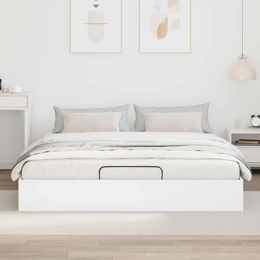 Cadre de lit ottoman Blanc 203 x 180 x 25 cm Bois d’ingénierie - 4
