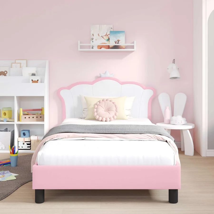 Cadre de lit pour enfants avec tête de lit Rose 90 x 190 cm PU - 3