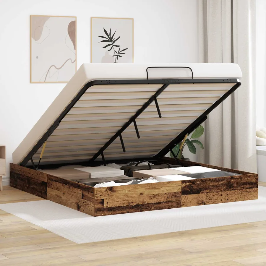 Cadre de lit ottoman Bois ancien 203 x 180 x 25 cm