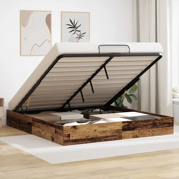 Cadre de lit ottoman Bois ancien 203 x 180 x 25 cm