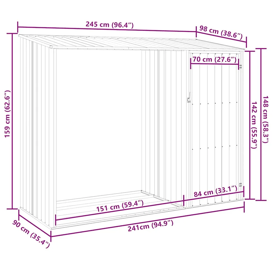 Abri à bois de jardin Anthracite 245x98x159 cm Acier galvanisé - 11