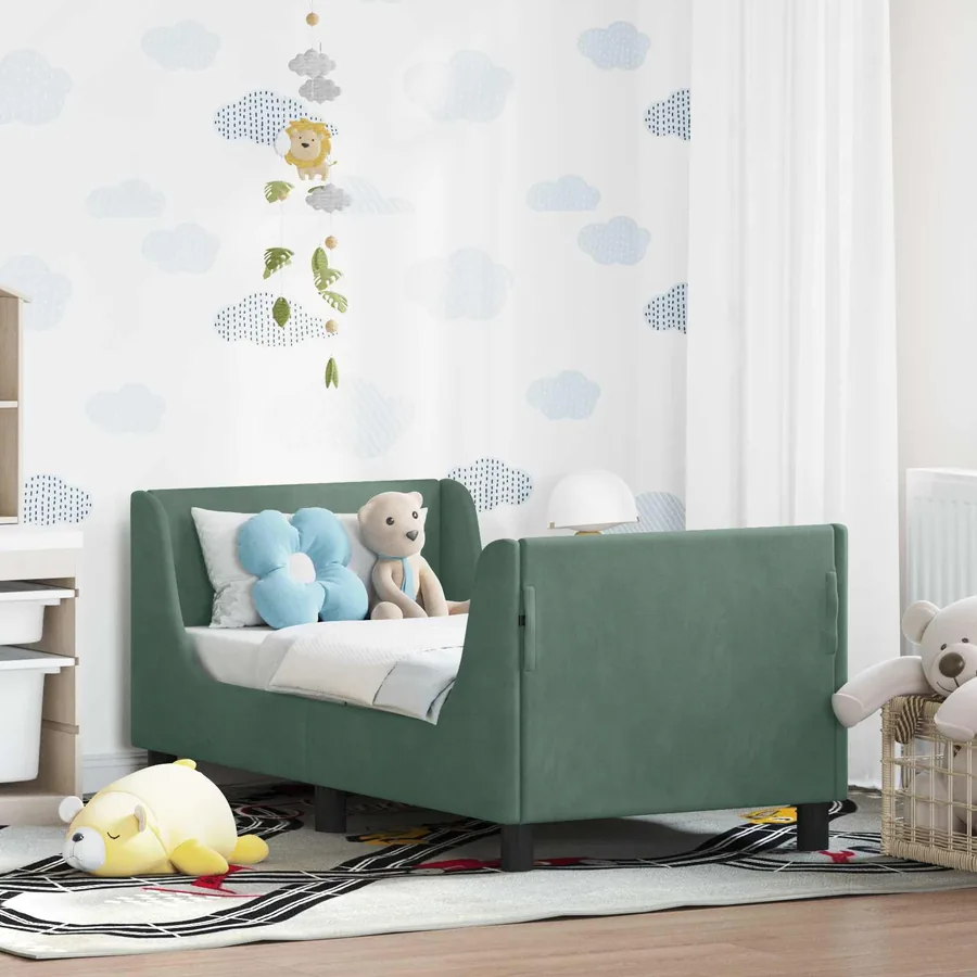 Cadre de lit pour tout-petit avec tête de lit Vert Mer Velours