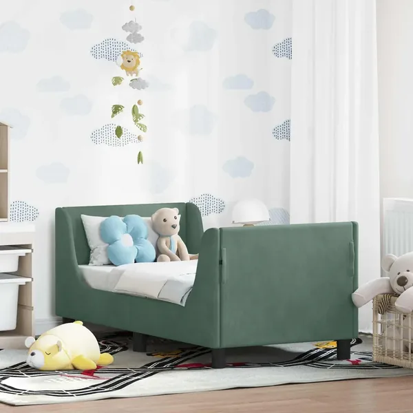 Cadre de lit pour tout-petit avec tête de lit Vert Mer Velours