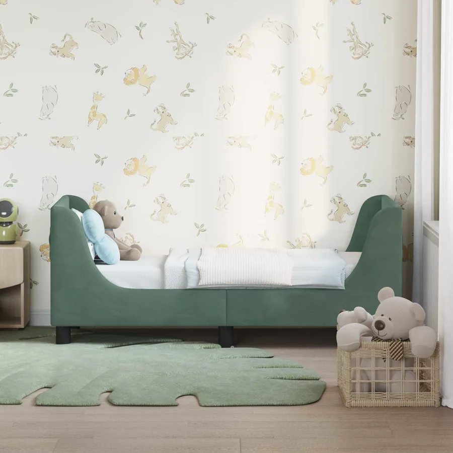 Cadre de lit pour tout-petit avec tête de lit Vert Mer Velours - 3
