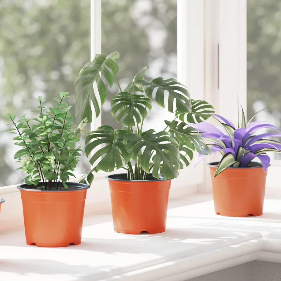 Pot à fleurs rond 100 pcs Terre cuite Ø 10 x 8 cm Plastique - 5