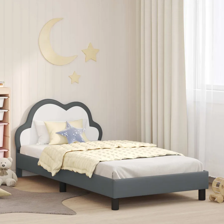 Cadre de lit pour enfants avec tête de lit Gris clair PU