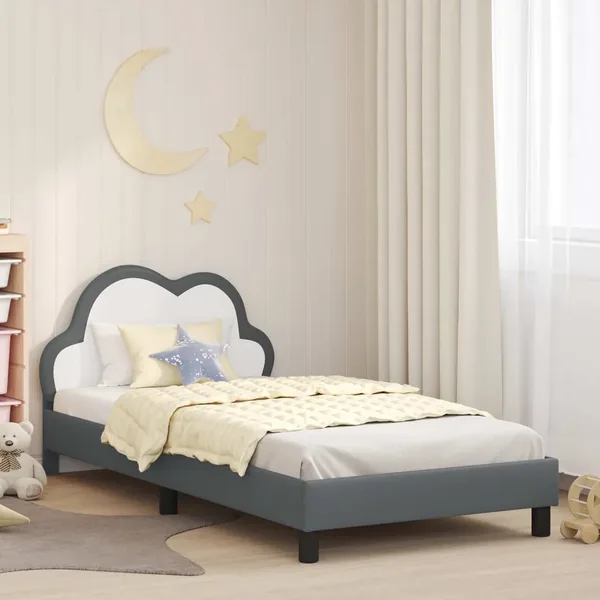 Cadre de lit pour enfants avec tête de lit Gris clair PU