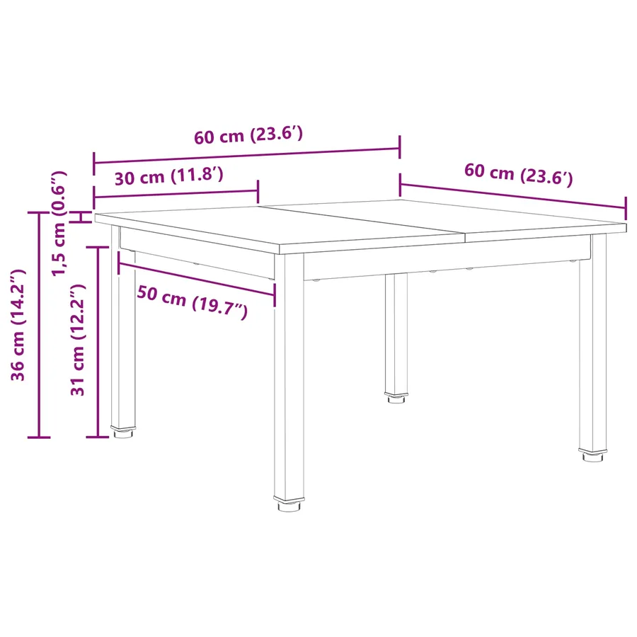 Table basse Naturel 60 x 60 x 36 cm Bois de pin massif - 11