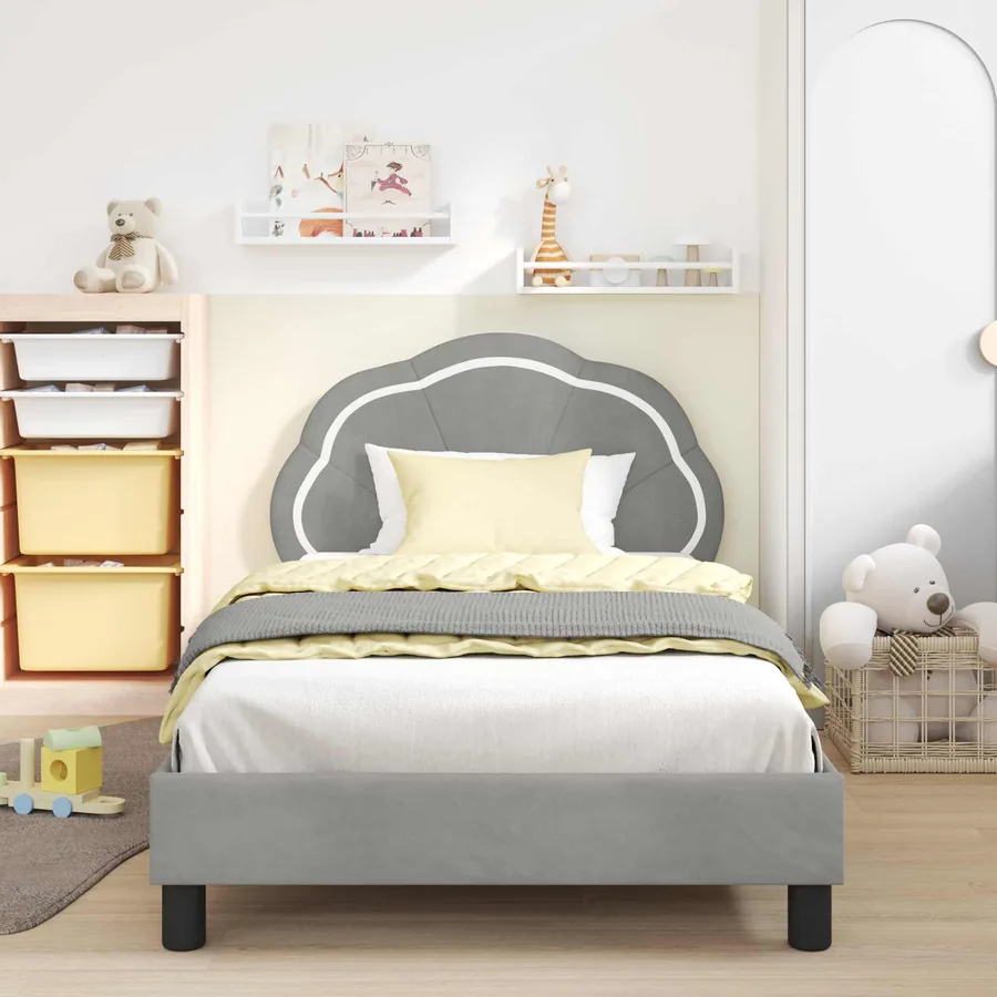 Cadre de lit pour enfants avec tête de lit Gris clair Velours - 3