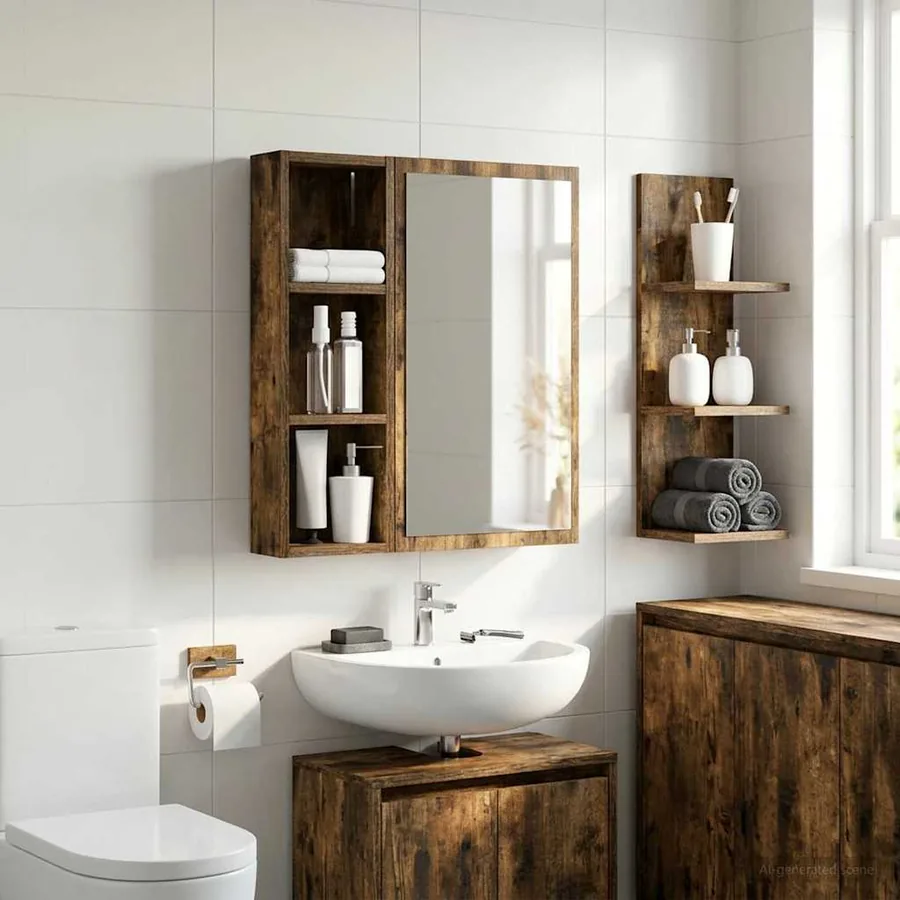 Armoire murale de salle de bain Chêne Fumé 20 x 10 x 60,5 cm - 5