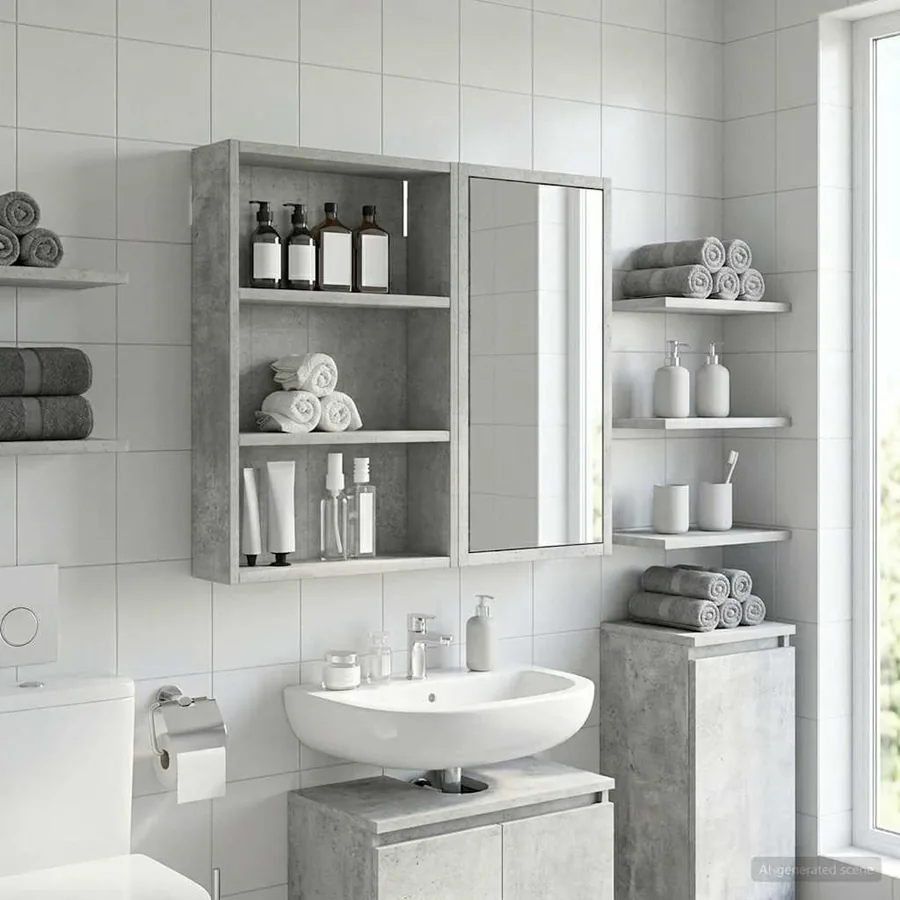 Armoire murale de salle de bain Gris Béton 40 x 10 x 60,5 cm - 4