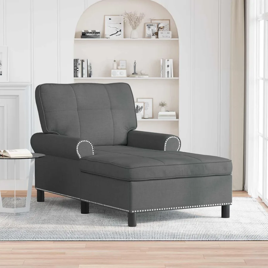 Chaise longue avec coussin Gris foncé 91 x 157 x 91 cm tissu