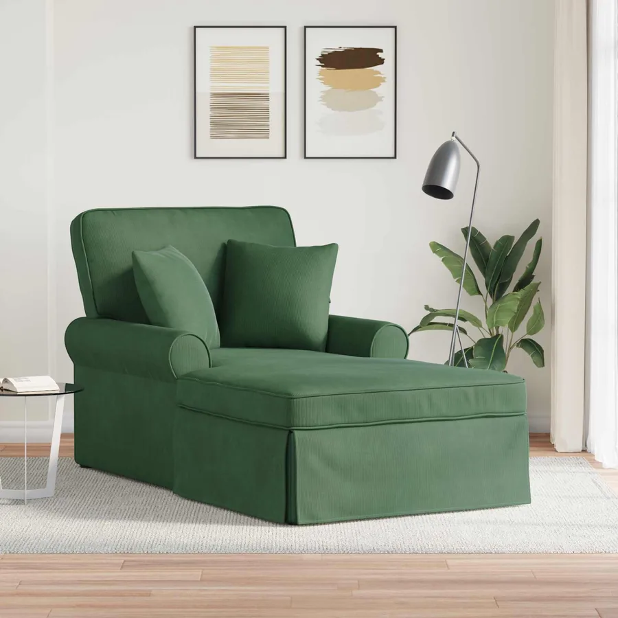 Chaise lounge avec jupe avec coussin 3 pcs Vert Jungle